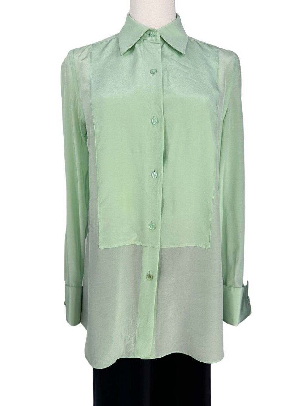 NWT Tory Burch Janet Top Crushed Mint Green 100% Silk Button Up Blouse 00 - Picture 1 of 12